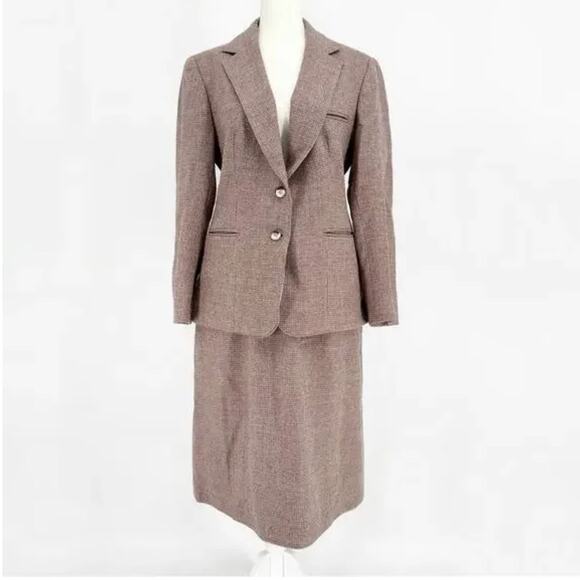 Evan Picone Vintage 100% Pure Wool Tweed Skirt & Blazer Suit Set - Picture 2 of 14